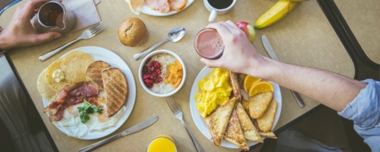 A tasty breakfast from St Paul's University College, incuding fruit, bacon, and toast
