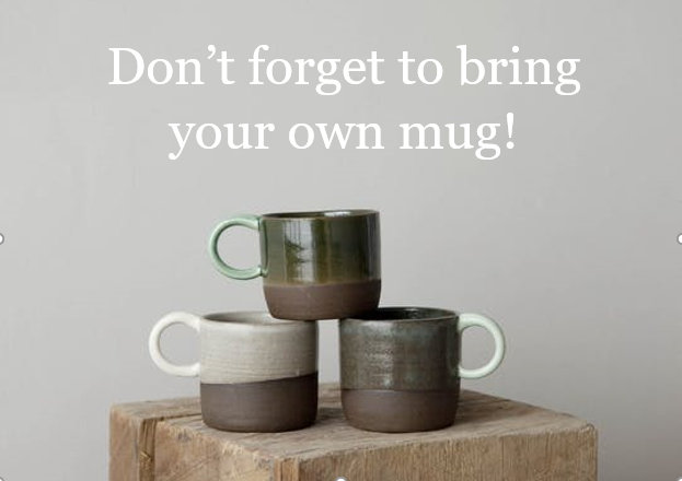 Image of three mugs stacked; Text reads